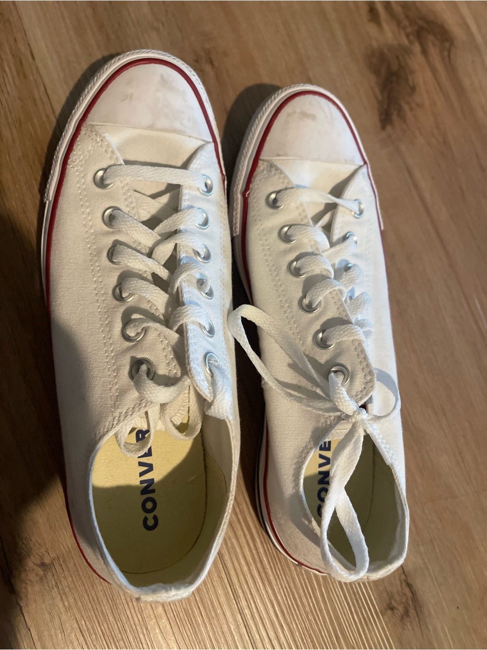 Converse White Low Top Canvas Sneakers with Red Trims